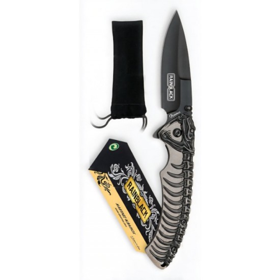 Albainox Rainblack Snake Skeleton – Tactical Folding Knife with Embossed Snake Skeleton Handle