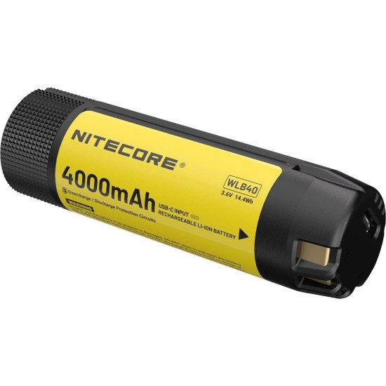 Επαναφορτιζόμενη Μπαταρία Li-ion - Nitecore WLB40 4000mAh Li-ion Nitecore WLB40 4000mAh (14.4Wh) επαναφορτιζόμενη μπαταρία με θύρα φόρτισης USB-C. Σχεδιασμένη για τον φακό κεφαλής Nitecore NWH20 και επαγγελματικό εξοπλισμό