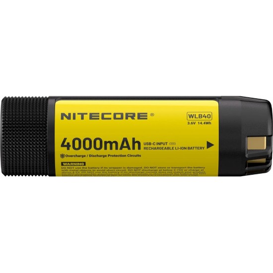 Επαναφορτιζόμενη Μπαταρία Li-ion - Nitecore WLB40 4000mAh Li-ion Nitecore WLB40 4000mAh (14.4Wh) επαναφορτιζόμενη μπαταρία με θύρα φόρτισης USB-C. Σχεδιασμένη για τον φακό κεφαλής Nitecore NWH20 και επαγγελματικό εξοπλισμό