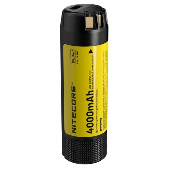 Επαναφορτιζόμενη Μπαταρία Li-ion - Nitecore WLB40 4000mAh Li-ion Nitecore WLB40 4000mAh (14.4Wh) επαναφορτιζόμενη μπαταρία με θύρα φόρτισης USB-C. Σχεδιασμένη για τον φακό κεφαλής Nitecore NWH20 και επαγγελματικό εξοπλισμό