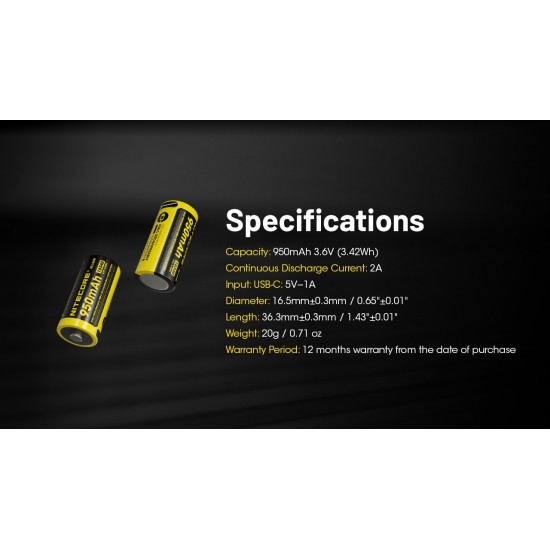 NITECORE 16340 950MAH USB-C NL169R