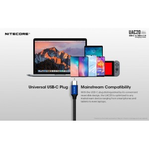 Καλώδιο Φόρτισης & Δεδομένων Nitecore UAC20 USB-C σε USB-A 3A