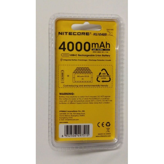 Nitecore 18650 High-Capacity 4000mAh Rechargeable Lithium-Ion Battery with Built-in USB-C Charging Port