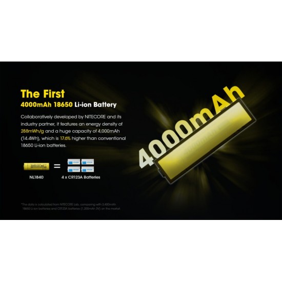 NITECORE 18650 NL1840 4000MAH BATTERY