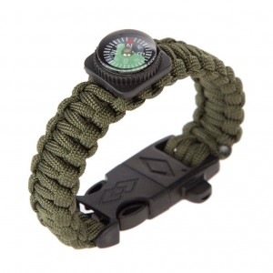 Outdoor Survival Bracelet Paracord Rope Compass Whistle Flint Fire Starter Kit