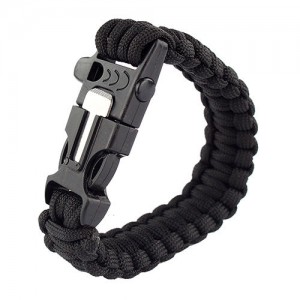 Black Good Paracord Bracelet Camping Scraper Whistle Flint Fire Starter Gear Kit