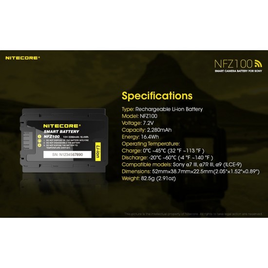 ΜΠΑΤΑΡΙΑ NITECORE NFZ100 SMART CAMERA BATTERY FOR SONY