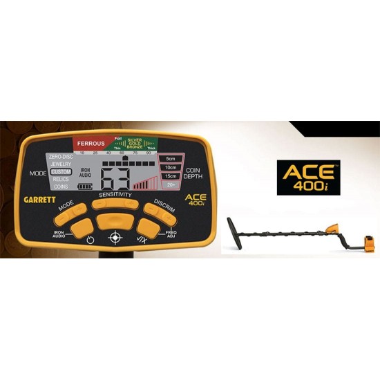 Ανιχνευτής Μετάλλων Garrett ACE 400i DD 8,5x11" Garrett ACE 400i Ανιχνευτής μετάλλων με δίσκο 8,5x11" DD Proformance. Διαθέτει Ήχο Σιδήρου (Iron Audio), Digital Target ID 0-99, 10kHz συχνότητα & αξεσουάρ