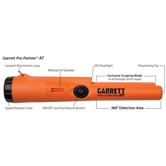 Ανιχνευτής Μετάλλων Χειρός Αδιάβροχος - Garrett PRO-Pointer AT Garrett PRO-Pointer AT (1140900) Αδιάβροχος ανιχνευτής μετάλλων ακριβείας (Pin pointer). Βυθιζόμενος έως 6 μέτρα (20ft), 3 επίπεδα ευαισθησίας, Fast Retune & φακός LED