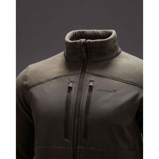 Technical Pentagon Ajax 2.5 fleece jacket (K08071) with 385GSM weight & high CLO thermal insulation. Monochromatic professional design, compatible with MJC system