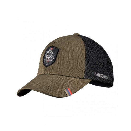 Καπέλο τζόκεϊ τύπου trucker Pentagon Revenant Cap. Με βαμβακερό μπροστινό μέρος, διχτυωτή φόδρα στο πίσω μέρος για αερισμό & εσωτερική πορτοκαλί επένδυση