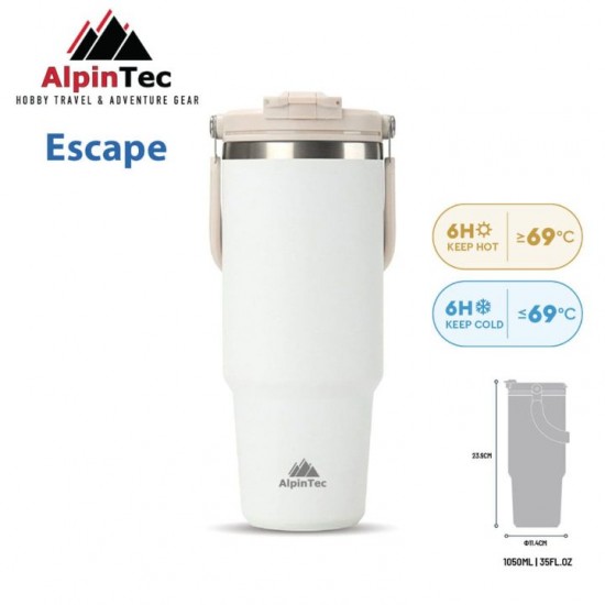 Θερμός Ποτήρι Ανοξείδωτο - Alpintec Escape Tumbler 1050ml Κορυφαίας ποιότητας ανοξείδωτο θερμός Alpintec Escape Tumbler 1050ml. Με μόνωση κενού αέρος, έξυπνο καπάκι 2-σε-1 με καλαμάκι, εργονομική λαβή και 100% BPA-Free
