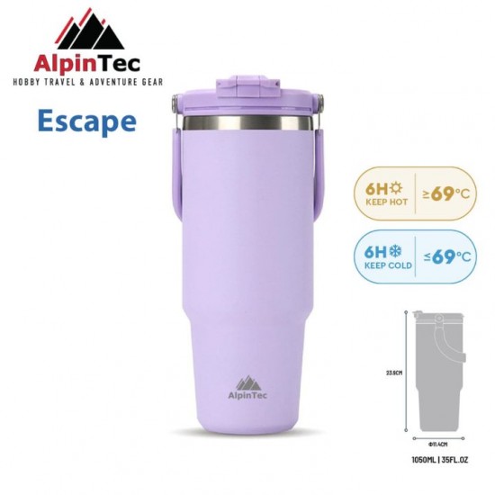 Θερμός Ποτήρι Ανοξείδωτο - Alpintec Escape Tumbler 1050ml Κορυφαίας ποιότητας ανοξείδωτο θερμός Alpintec Escape Tumbler 1050ml. Με μόνωση κενού αέρος, έξυπνο καπάκι 2-σε-1 με καλαμάκι, εργονομική λαβή και 100% BPA-Free