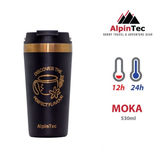 Θερμός Ποτήρι Ανοξείδωτο με Κεραμική Επίστρωση - Alpintec Moka 530ml Premium θερμός ποτήρι Alpintec Moka 530ml με εσωτερική κεραμική επίστρωση για αναλλοίωτη γεύση. 100% στεγανό, άνοιγμα με μια κίνηση και μόνωση 12/24 ώρες