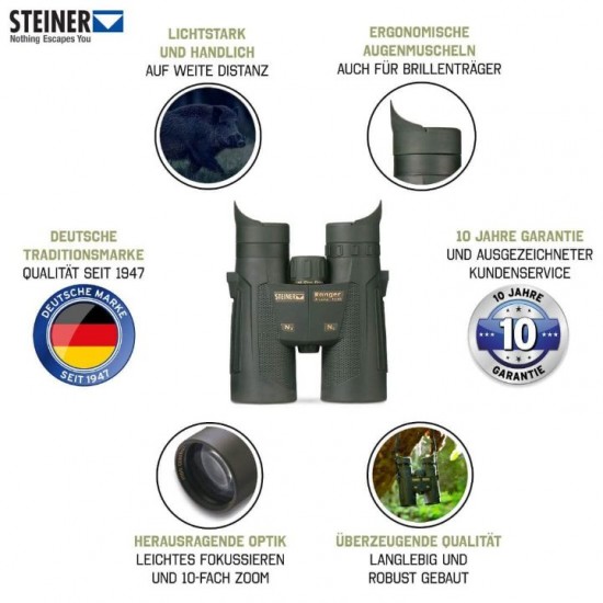 Professional Steiner 10x42 Hunting Binoculars with High-Contrast Optics, Rugged Makrolon Housing, and 10-Year Warranty