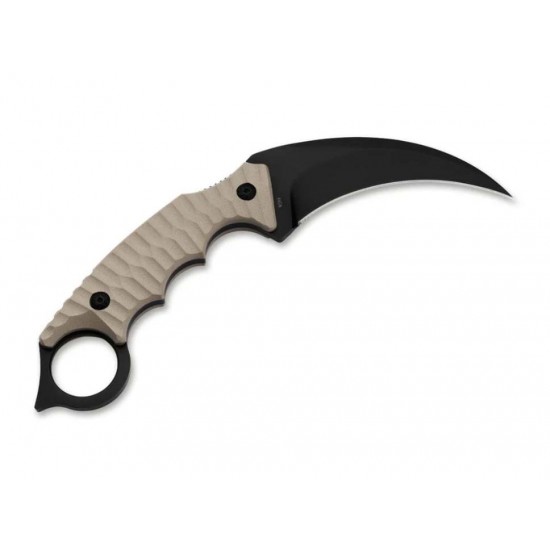 Μαχαίρι με θήκη Kydex - Boker Plus Spike Karambit Μαχαίρι σταθερής λεπίδας Boker Plus Spike Karambit (02BP0010). Λεπίδα 440A 10.2cm πάχους 5mm, full tang, λαβή G10 Khaki, δαχτυλίδι με spike & θήκη Kydex