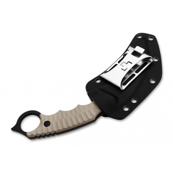 Μαχαίρι με θήκη Kydex - Boker Plus Spike Karambit Μαχαίρι σταθερής λεπίδας Boker Plus Spike Karambit (02BP0010). Λεπίδα 440A 10.2cm πάχους 5mm, full tang, λαβή G10 Khaki, δαχτυλίδι με spike & θήκη Kydex