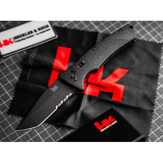 Πτυσσόμενο Μαχαίρι (Σουγιάς) Αυτόματο - Heckler & Koch FD01 Αυτόματο πτυσσόμενο μαχαίρι (σουγιάς) Heckler & Koch FD01 (01HK502). Λεπίδα Tanto D2 8.3cm με οδοντωτή κοπή, αυτόματο μηχανισμό Push Button & ασφάλεια slide