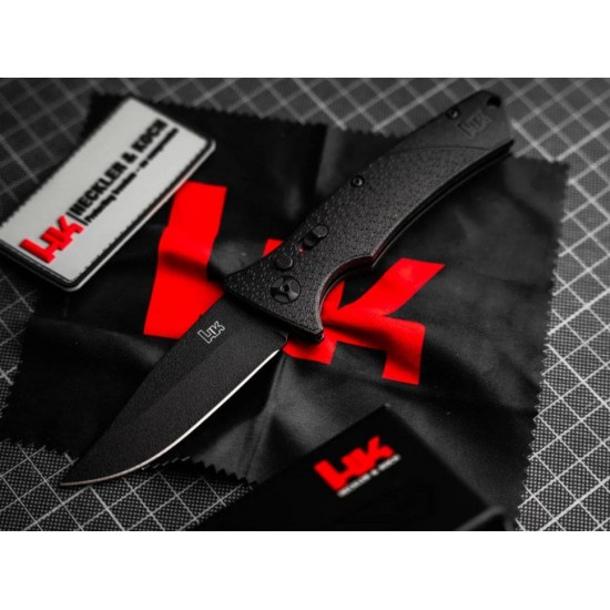Πτυσσόμενο Μαχαίρι (Σουγιάς) Αυτόματο - Heckler & Koch FD02 Αυτόματο πτυσσόμενο μαχαίρι (σουγιάς) Heckler & Koch FD02 (01HK503). Λεπίδα Drop Point D2 8.3cm, αυτόματος μηχανισμός Push Button & ασφάλεια slide