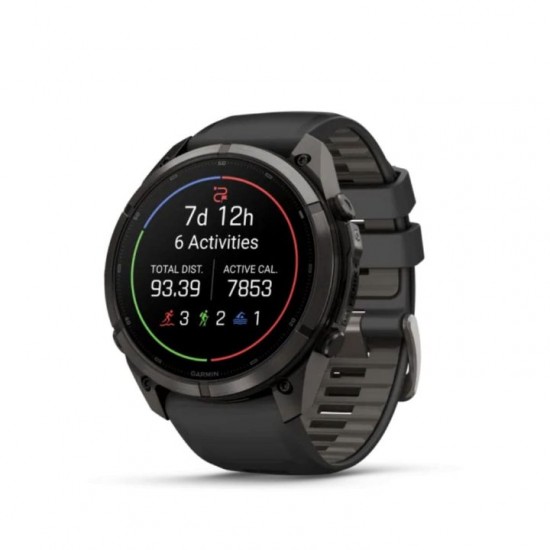 Ρολόι Smartwatch Garmin Fenix 9 Pro inReach - 51mm AMOLED Sapphire Carbon Gray DLC Titanium με Μαύρο & Pebble Gray Λουράκι Smartwatch Garmin fēnix 9 Pro inReach 51mm AMOLED Sapphire Carbon Gray DLC Titanium (GA-010-04337-11). Τεχνολογία δορυφορικής επικοινωνίας inReach, οθόνη AMOLED, πλαίσιο τιτανίου & φακός LED