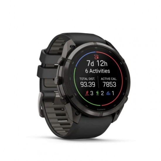 Ρολόι Smartwatch Garmin Fenix 9 Pro inReach - 51mm AMOLED Sapphire Carbon Gray DLC Titanium με Μαύρο & Pebble Gray Λουράκι Smartwatch Garmin fēnix 9 Pro inReach 51mm AMOLED Sapphire Carbon Gray DLC Titanium (GA-010-04337-11). Τεχνολογία δορυφορικής επικοινωνίας inReach, οθόνη AMOLED, πλαίσιο τιτανίου & φακός LED