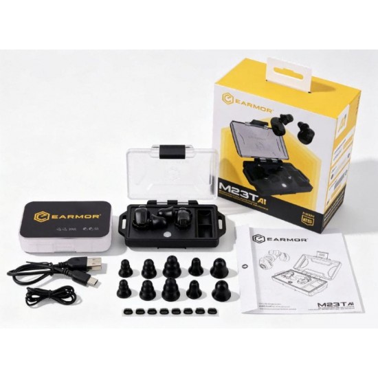 Electronic Bluetooth Earplugs EARMOR M23T-AI Revolutionary EARMOR M23T-AI electronic earplugs with Bluetooth 6.0, AI translation, NRR 25dB / SNR 31dB, and noise suppression in less than 1ms