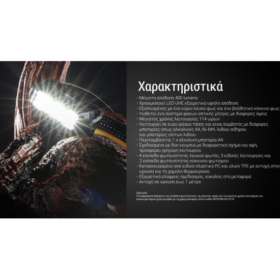 LED NITECORE HEADLAMP HA15 UHE LIGHTWEIGHT 400LUMENS