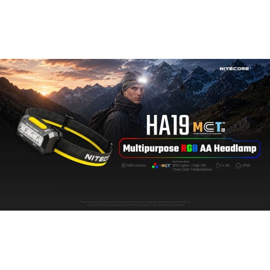 Φακός Κεφαλής LED Nitecore HA19, 600 lumens MCT, RGB, CRI Φακός κεφαλής Nitecore HA19 (600 Lumens) με MCT UHE LED (3000K-6500K), έγχρωμο φωτισμό RGB, στεγανότητα IP68 & τροφοδοσία με 2xAA. 5 χρόνια εγγύηση