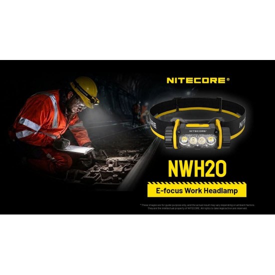 Φακός Κεφαλής LED Nitecore NWH20 E-Focus Work 600 Lumens Nitecore NWH20 600 Lumens φακός κεφαλής εργασίας με ηλεκτρονική εστίαση E-focus, ουδέτερο λευκό φως 4500K, επαναφορτιζόμενη μπαταρία WLB40 4000mAh & στεγανότητα IP66