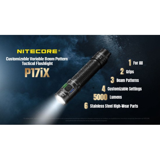 Professional Nitecore P17ix Flashlight with 4 x NiteLab M515S LEDs, 5000-Lumen Output, Strobe Ready™ Technology, and Rechargeable 21700i Battery