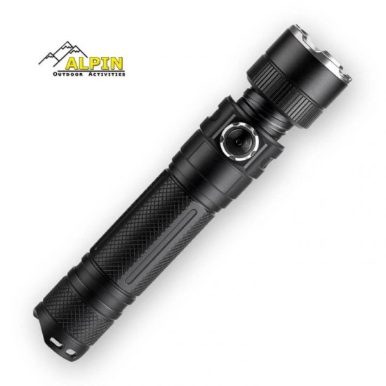 Φακός Alpin FOCUS+ 1200 Lumens 5000mah Συνεχές Επαναφορτιζόμενος εστιαζόμενος φακός Alpin FOCUS+ 1200Lm με συνεχές AC-DC φως. Διαθέτει 3X zoom, μπαταρία 5000mAh 21700, τεχνολογία ATC & θύρα USB-C