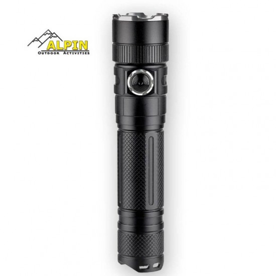 Φακός Alpin FOCUS+ 1200 Lumens 5000mah Συνεχές Επαναφορτιζόμενος εστιαζόμενος φακός Alpin FOCUS+ 1200Lm με συνεχές AC-DC φως. Διαθέτει 3X zoom, μπαταρία 5000mAh 21700, τεχνολογία ATC & θύρα USB-C