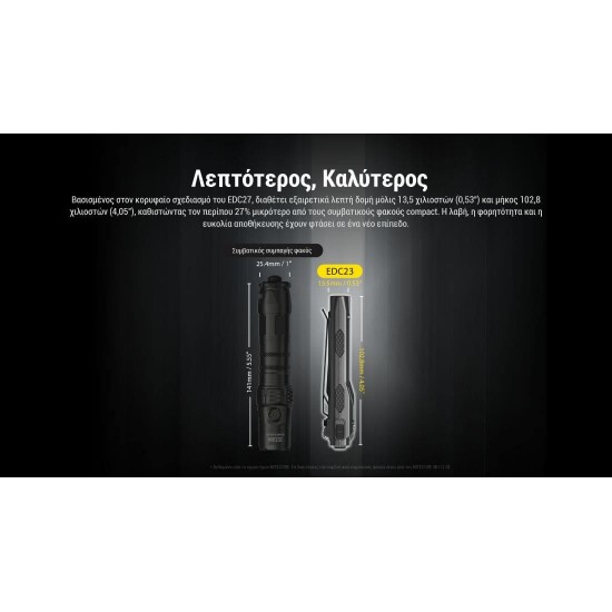 Φακός Nitecore EDC 23 UHi LED, 2500 Lumens, Strobe Ready Επαγγελματικός επιχειρησιακός φακός Led Nitecore EDC23 UHi με ισχύ 2500 Lumens και εμβέλεια 280m. Διαθέτει OLED οθόνη, τεχνολογία Strobe Ready και φόρτιση USB-C