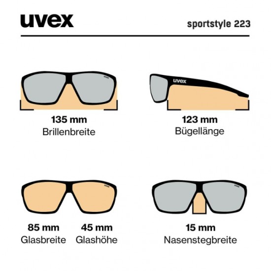 Uvex Sportstyle 223 Sunglasses Sports Sunglasses by Uvex with Litemirror Mirror Lenses, Infrared Radiation Protection, Category 3 Filter