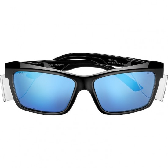 Safety & Polarized Sunglasses - Bollé STKS 420 Premium polarized Bollé Safety STKS 420 (STK42N51A) protective sunglasses featuring Cobalt Blue Mirror polarized lenses, integrated side shields, and AS/NZS 1337.1:2010 certification