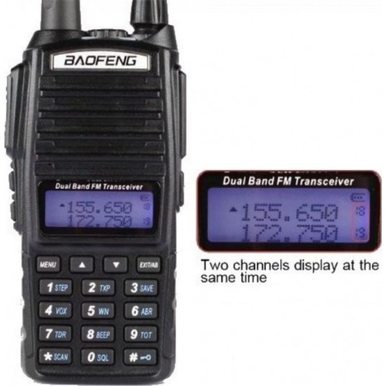 Baofeng UV-82 5W Φορητός ασύρματος πομποδέκτης Dual Band με διπλό πλήκτρο εκπομπής Dual PTT, μπαταρία Li-Ion 2800mAh, 128 κανάλια, φακό LED & PMR