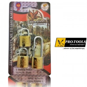 Pro-Tools 25mm Padlock Set (1 long shackle + 2 short) - Keyed Alike - 25T3
