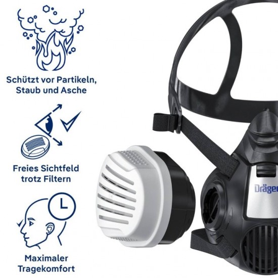 Σετ Μάσκας Δασοπυρόσβεσης Dräger X-plore 3500 με Φίλτρα ABEK1Hg-P3 Σετ δασικής πυρκαγιάς Dräger με μάσκα X-plore® 3500, συνδυαστικά φίλτρα A1B1E1K1 Hg P3 R, γυαλιά X-pect® 4200 & μαντηλάκια καθαρισμού DAISYquick