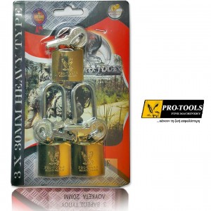 Pro-Tools 30mm Padlock Set (3 pcs) - Keyed Alike - 30T3 Military Grade
