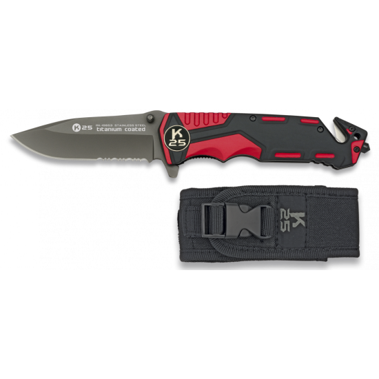 K25 TACTICAL POCKET KNIFE RUBBERED ALUMINIUM RED 9.4 CM 19653