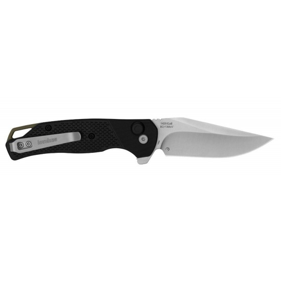 Kershaw Runoff Pocket Knife with Button Lock Mechanism, KVT Ball Bearings, 8Cr13MoV Clip Point Blade, and Satin Finish