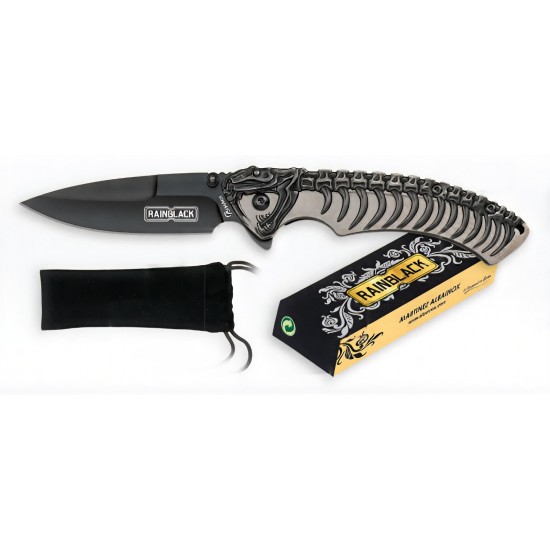 Albainox Rainblack Snake Skeleton – Tactical Folding Knife with Embossed Snake Skeleton Handle