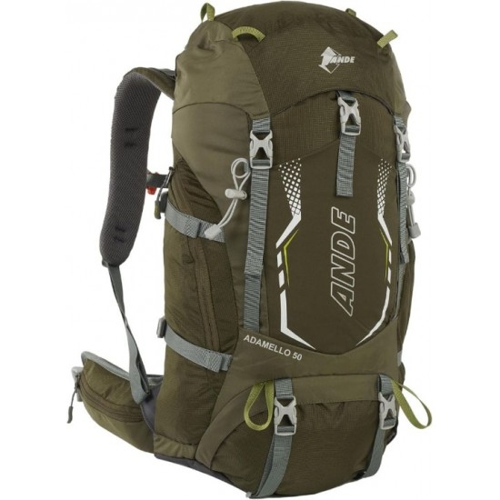 Ande Adamello 50L Backpack Ande Adamello 50L backpack made from SHIELD fabric with PU coating for enhanced durability & water resistance. Compatible with hydration bladder & featuring mount points for mountaineering equipment