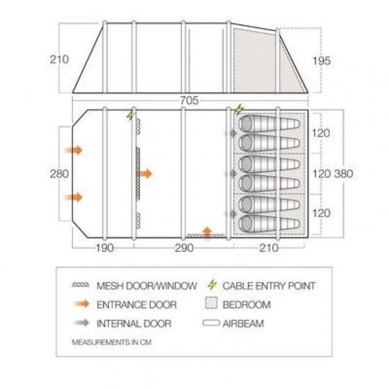 VANGO LISMORE AIR 600XL PACKAGE 6-PERSON INFLATABLE TENT 705 X 380 X 210 CM