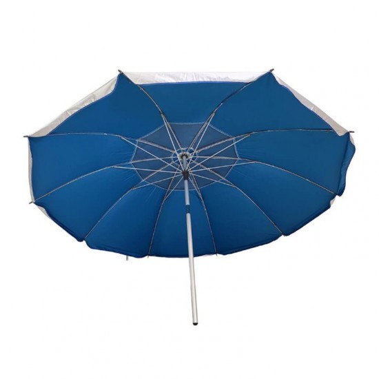 Folding Beach Umbrella with UV Protection – Summer Club Eden 200 (2m) Wind-Resistant Eden Beach Umbrella with a 200cm diameter, aluminum pole, 10 fiberglass ribs, tilt mechanism, large wind vent, and UV+50 sun protection