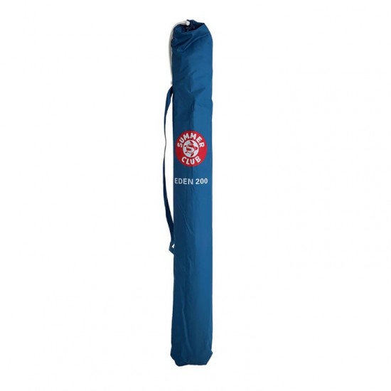 Folding Beach Umbrella with UV Protection – Summer Club Eden 200 (2m) Wind-Resistant Eden Beach Umbrella with a 200cm diameter, aluminum pole, 10 fiberglass ribs, tilt mechanism, large wind vent, and UV+50 sun protection