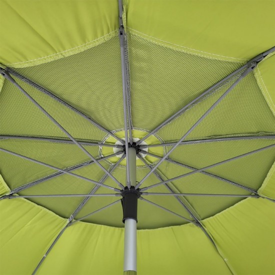 Folding Beach Umbrella with UV Protection – Summer Club Eden 200 (2m) Wind-Resistant Eden Beach Umbrella with a 200cm diameter, aluminum pole, 10 fiberglass ribs, tilt mechanism, large wind vent, and UV+50 sun protection