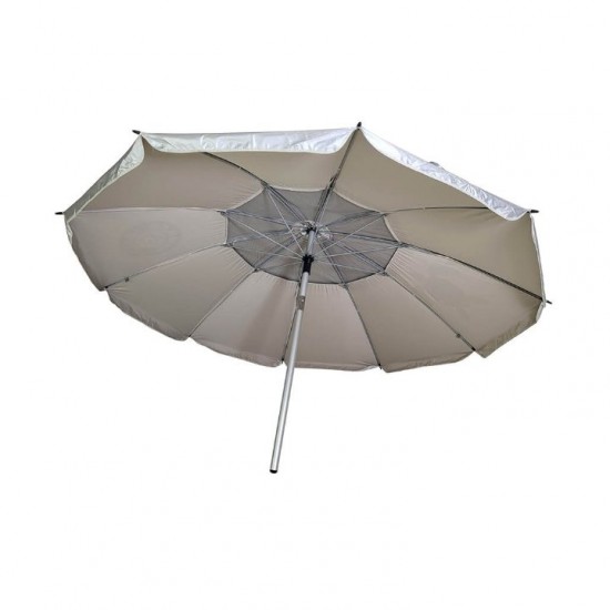 Folding Beach Umbrella with UV Protection – Summer Club Eden 200 (2m) Wind-Resistant Eden Beach Umbrella with a 200cm diameter, aluminum pole, 10 fiberglass ribs, tilt mechanism, large wind vent, and UV+50 sun protection
