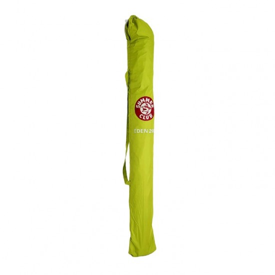 Folding Beach Umbrella with UV Protection – Summer Club Eden 200 (2m) Wind-Resistant Eden Beach Umbrella with a 200cm diameter, aluminum pole, 10 fiberglass ribs, tilt mechanism, large wind vent, and UV+50 sun protection