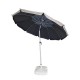 Folding Beach Umbrella with UV Protection – Summer Club Eden 225 (2.25m) Eden Beach Umbrella with a 225cm diameter, aluminum pole, 10 fiberglass ribs, tilt mechanism, large wind vent, and UV+50 sun protection.